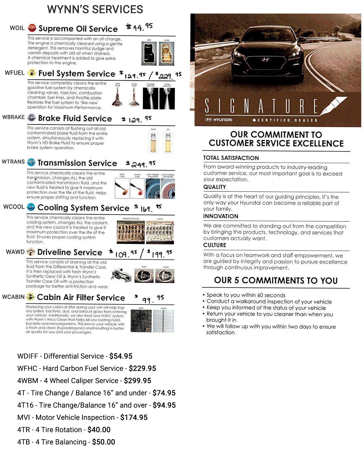 Brochure of various services offered