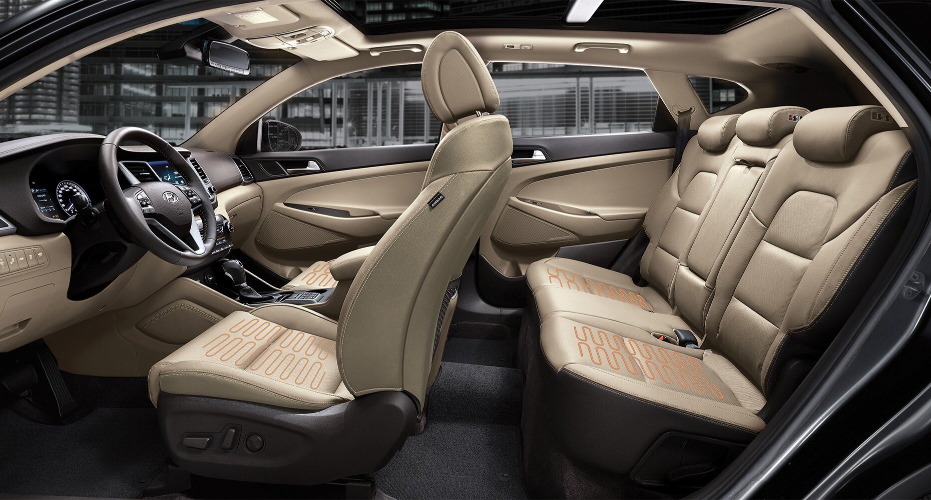 Heated front seats, rear seats, and steering wheel