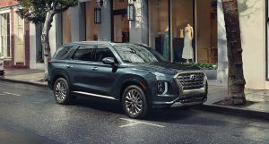 Blue Palisade parked on the street