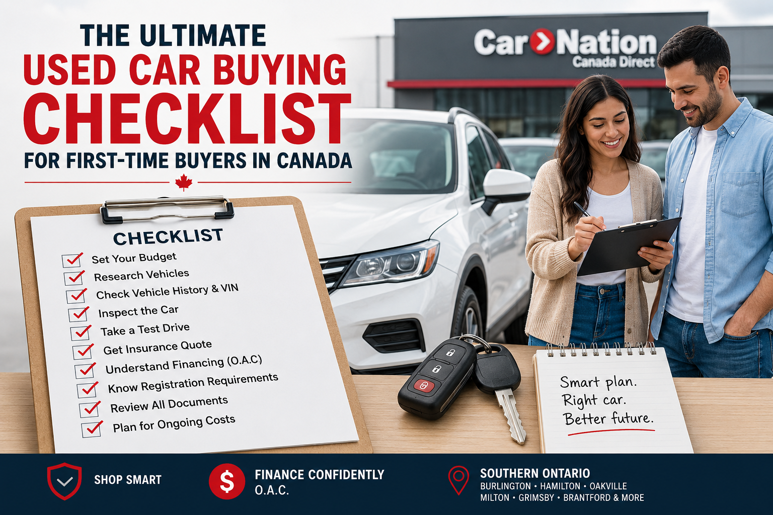 đźš— Buying your first used car in Canada? Save this checklist before you start shopping. From setting a realistic budget and checking vehicle history to understanding insurance, financing, test drives and Ontario registration requirements, our Used Car Buying Checklist for First-Time Buyers in Canada covers the questions worth asking before you sign. Whether you're shopping for a reliable used sedan, SUV, truck or minivan, a little preparation can make your first purchase much easier. Explore reliable starter-car options, understand your financing choices and shop with confidence with @CarNationCanada and @carnationcanadadirect.