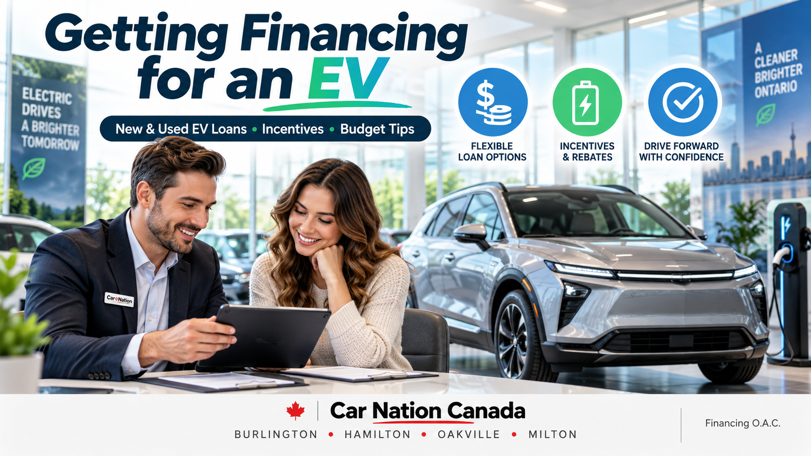 Getting Financing for an EV in Ontario: What Buyers Need to Know Meta description: Learn how EV financing works in Ontario, what lenders consider, and how to compare new and used electric vehicles, incentives, and ownership costs. Thinking about making the switch to an electric vehicle? Before you picture yourself passing the gas station, there is another important question: how will the financing fit your budget? You can finance both new and used electric vehicles in Ontario. The process generally follows the same structure as a conventional auto loan: choose an eligible vehicle, apply for financing, and repay the amount borrowed under the lender’s agreed terms. Approval remains subject to the lender’s requirements. RBC Royal Bank The smart move is to look beyond the advertised payment. Your loan, charging arrangements, insurance, and vehicle condition all belong in the same conversation.