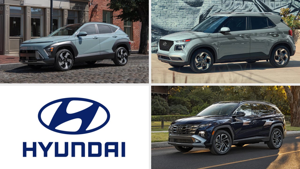 Comparatif visuel des modèles Hyundai Kona, Venue et Tucson 2026 côte à côte