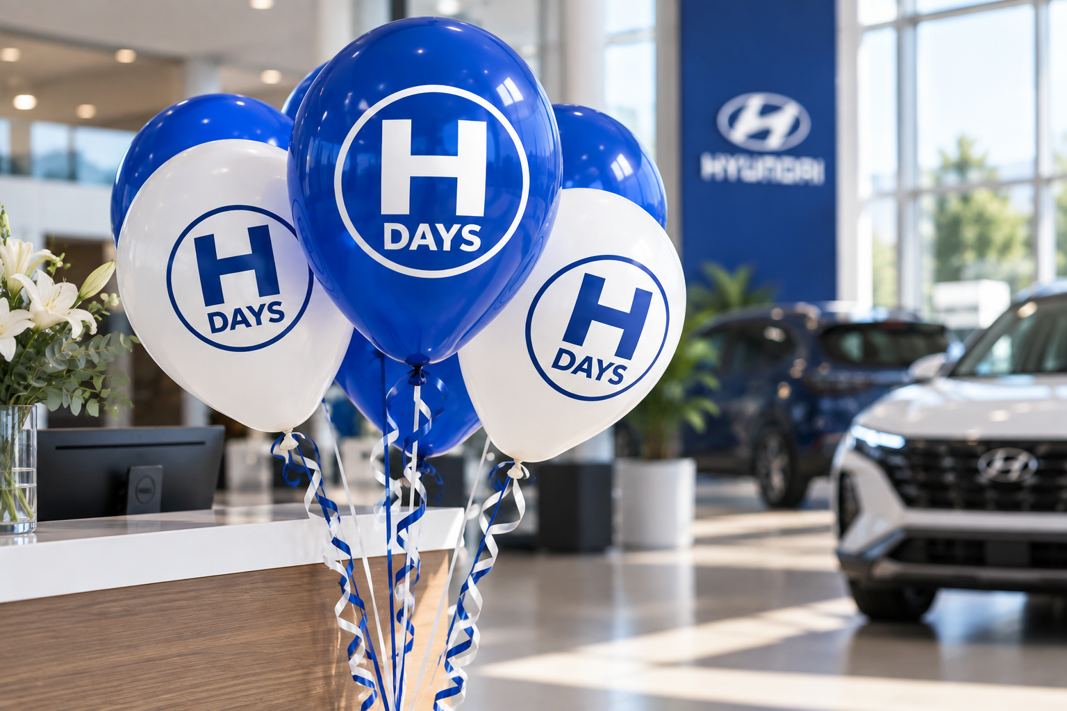 H Days balloons at the welcome desk